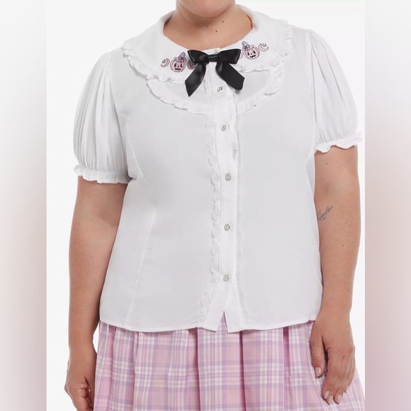 Sweet Society Tops - Sweet Society Pink Jack-O'-Lanterns Ruffle Collar Girls Top
